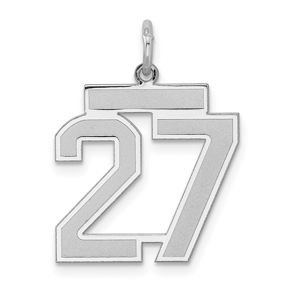 Sterling Silver Rhodium-plated Satin Number 27 Charm