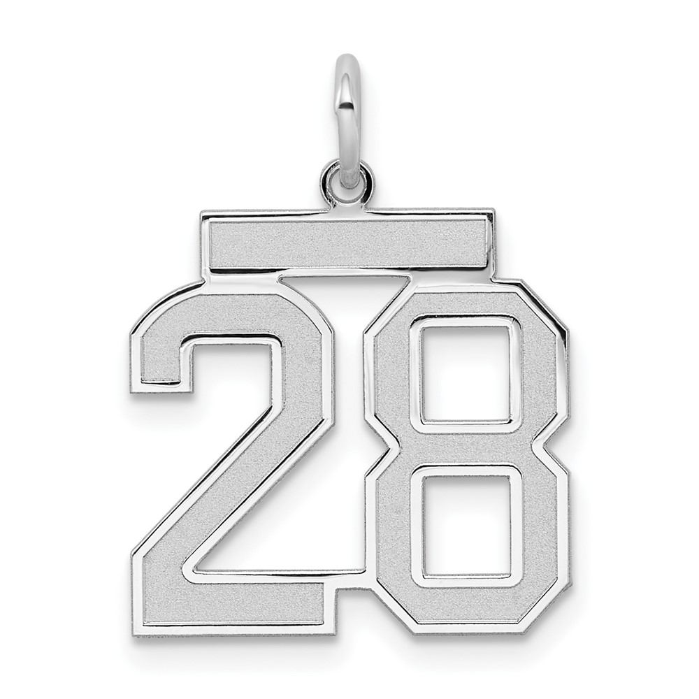 Sterling Silver Rhodium-plated Satin Number 28 Charm