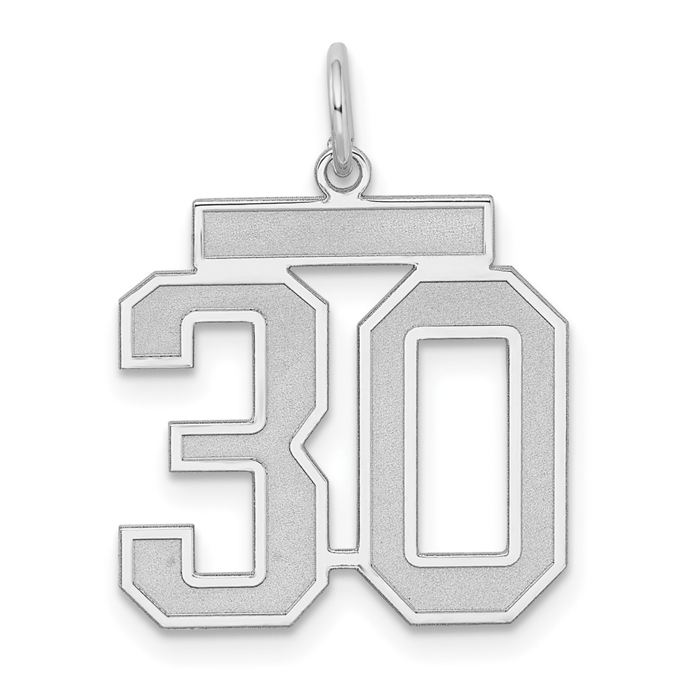 Sterling Silver Rhodium-plated Satin Number 30 Charm