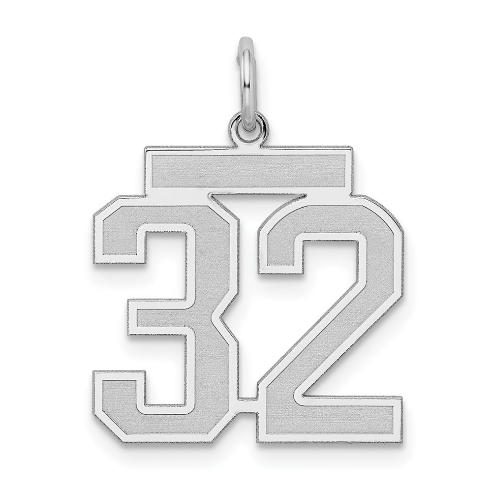 Sterling Silver Rhodium-plated Satin Number 32 Charm