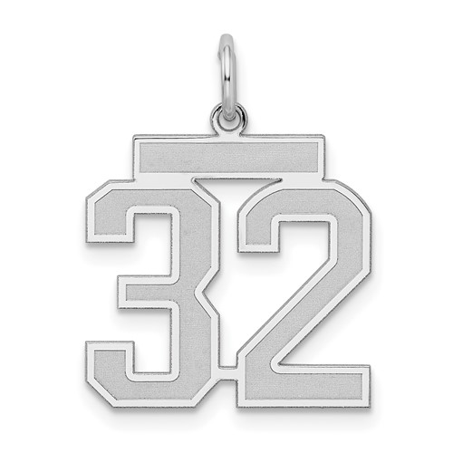 Sterling Silver Rhodium-plated Satin Number 32 Charm