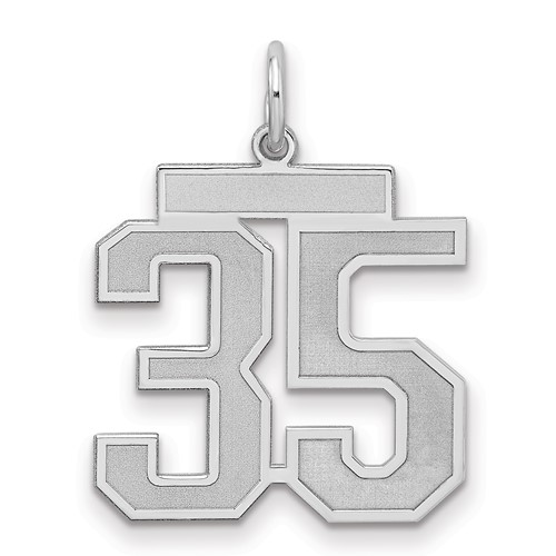Sterling Silver Rhodium-plated Satin Number 35 Charm