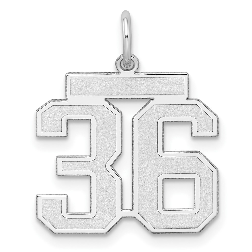 Sterling Silver Rhodium-plated Satin Number 36 Charm
