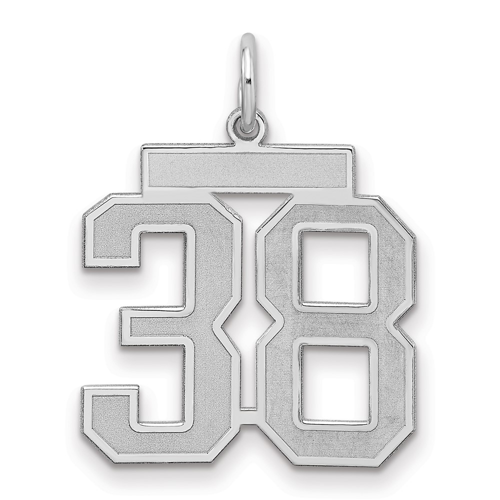 Sterling Silver Rhodium-plated Satin Number 38 Charm