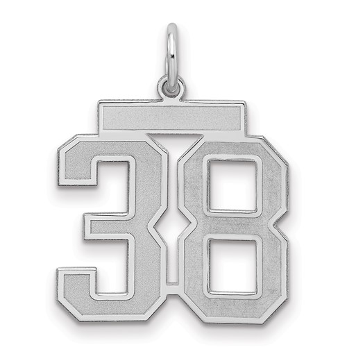 Sterling Silver Rhodium-plated Satin Number 38 Charm