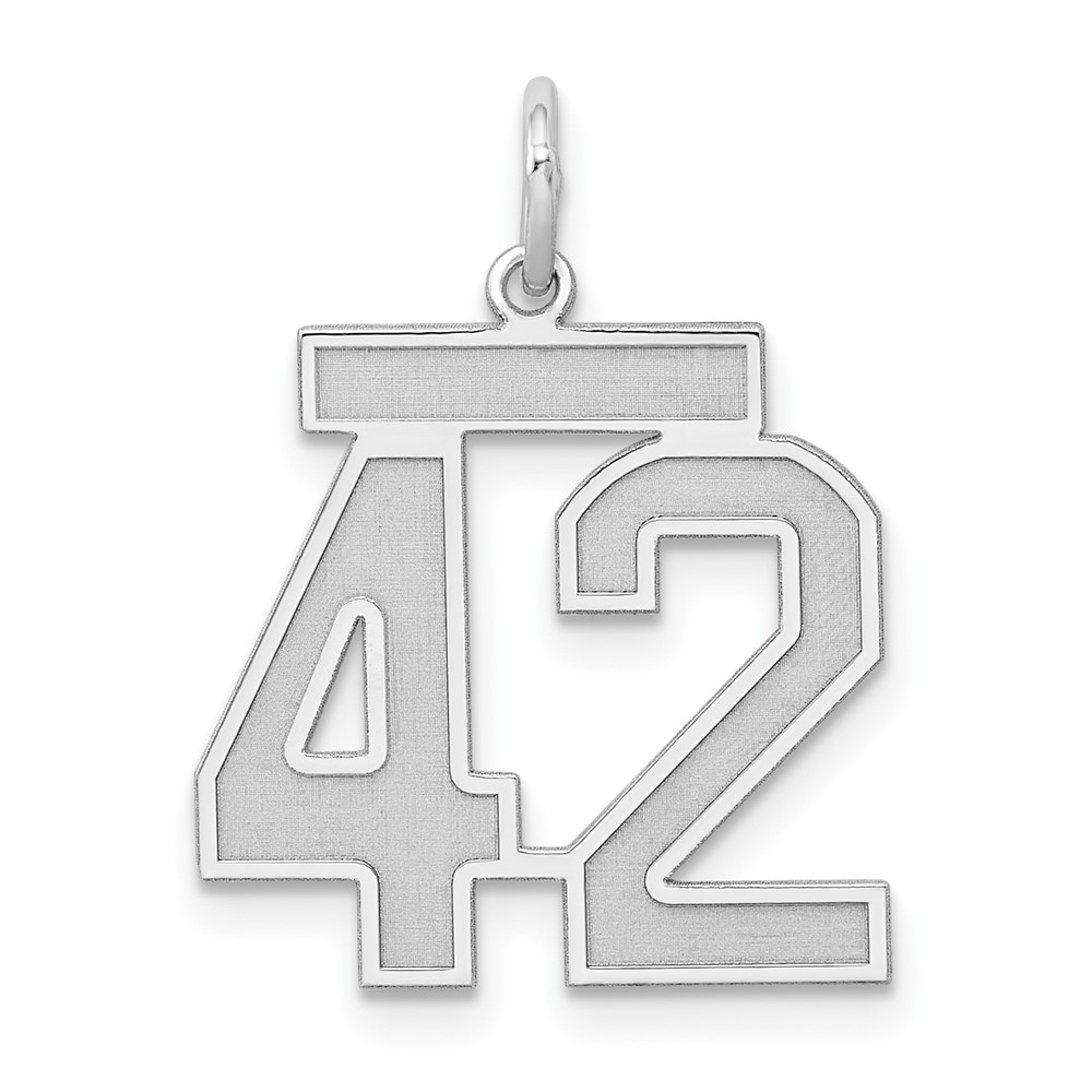 Sterling Silver Rhodium-plated Satin Number 42 Charm