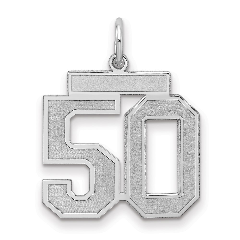 Sterling Silver Rhodium-plated Satin Number 50 Charm