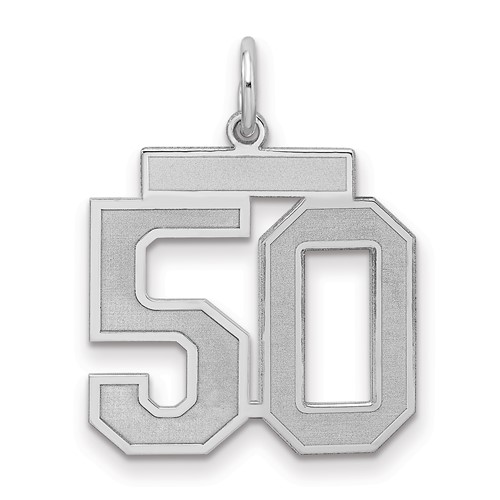 Sterling Silver Rhodium-plated Satin Number 50 Charm