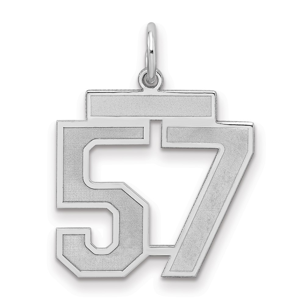 Sterling Silver Rhodium-plated Satin Number 57 Charm