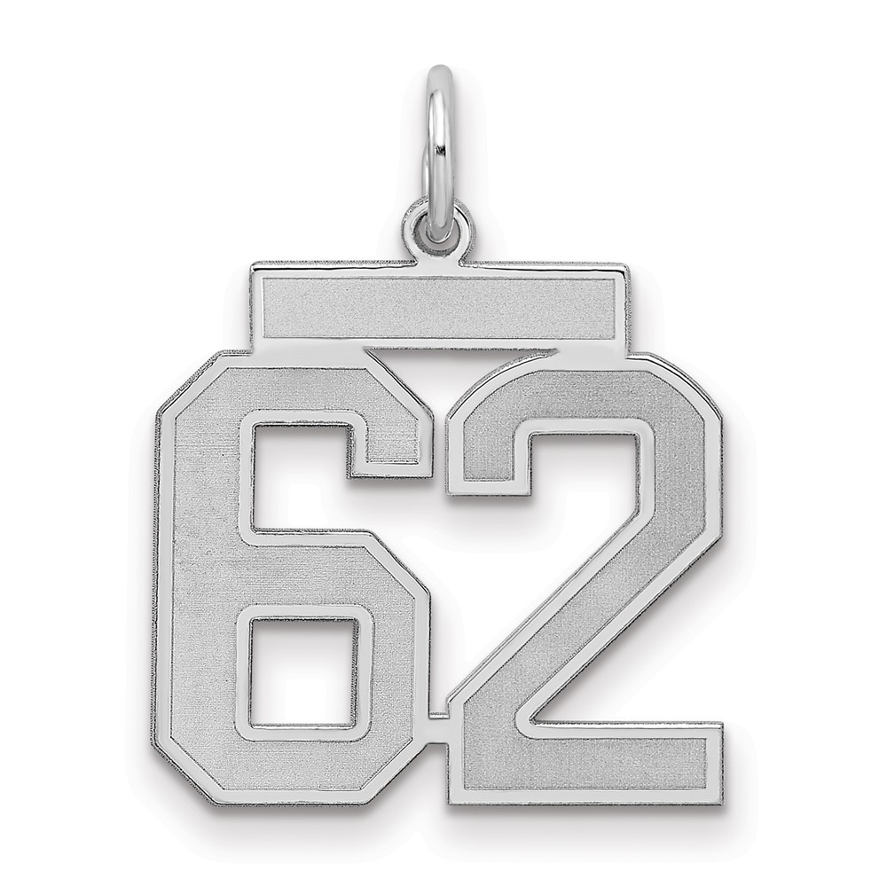 Sterling Silver Rhodium-plated Satin Number 62 Charm