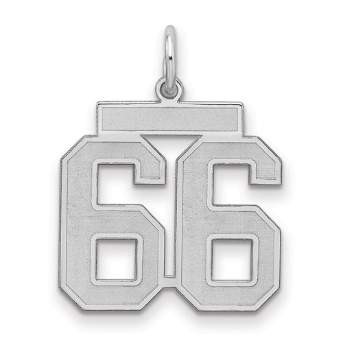 Sterling Silver Rhodium-plated Satin Number 66 Charm