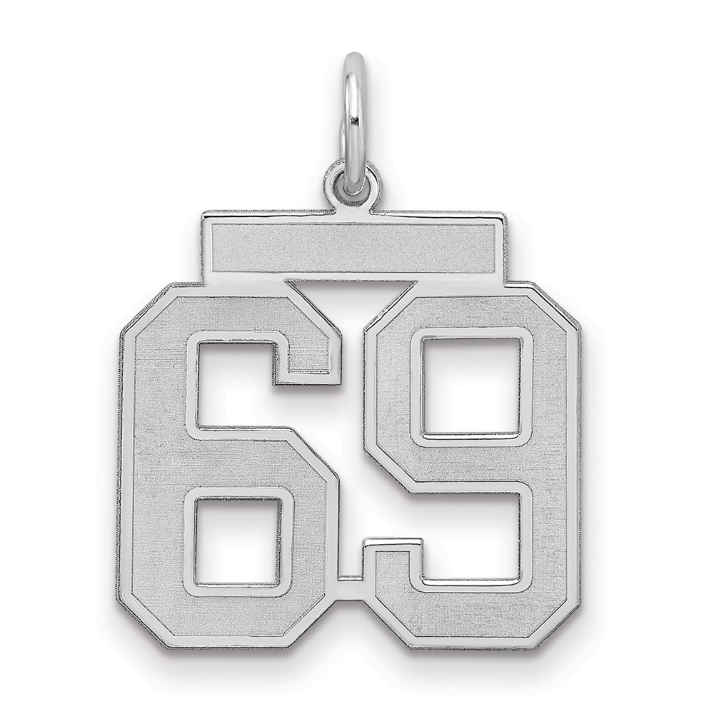 Sterling Silver Rhodium-plated Satin Number 69 Charm