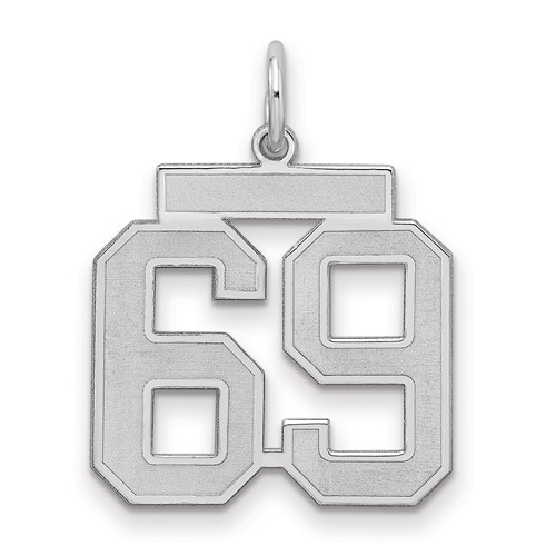 Sterling Silver Rhodium-plated Satin Number 69 Charm