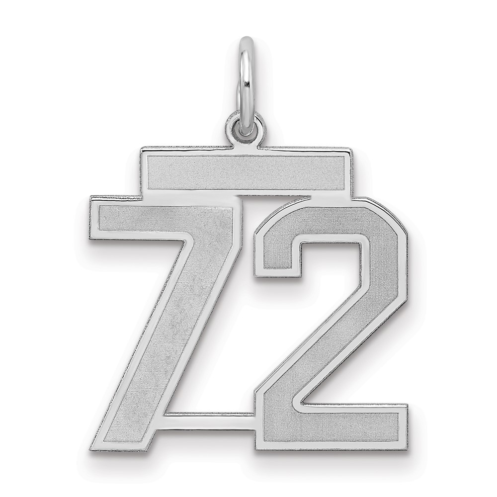 Sterling Silver Rhodium-plated Satin Number 72 Charm