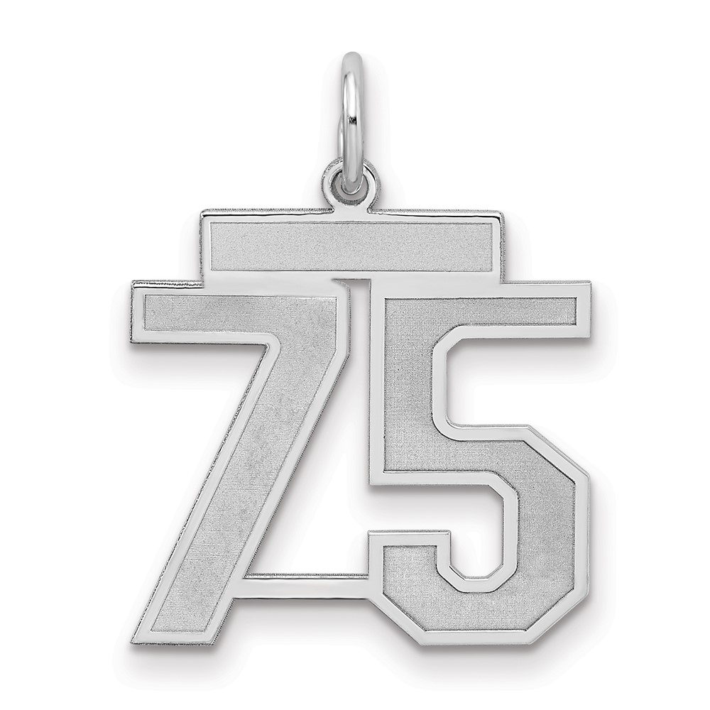 Sterling Silver Rhodium-plated Satin Number 75 Charm