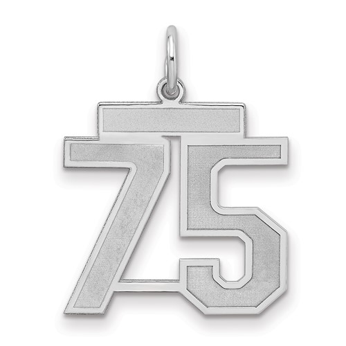 Sterling Silver Rhodium-plated Satin Number 75 Charm