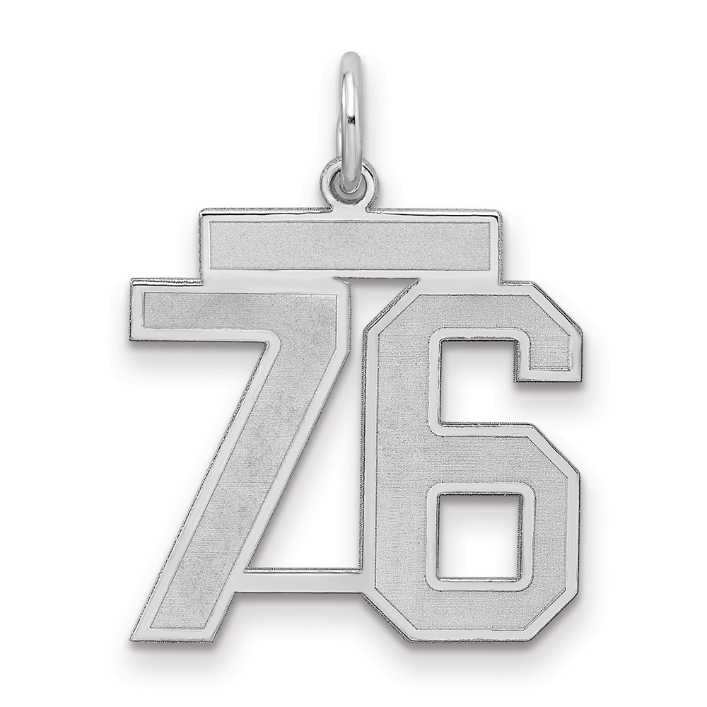 Sterling Silver Rhodium-plated Satin Number 76 Charm