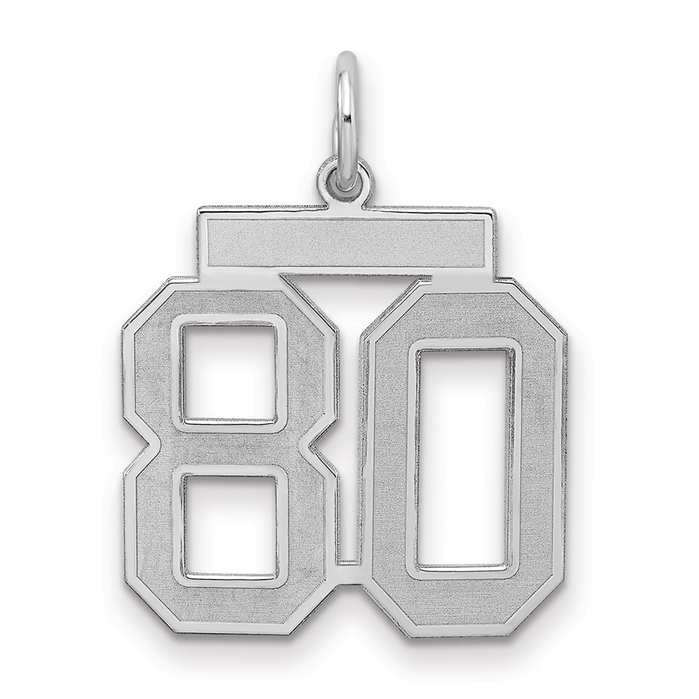 Sterling Silver Rhodium-plated Satin Number 80 Charm