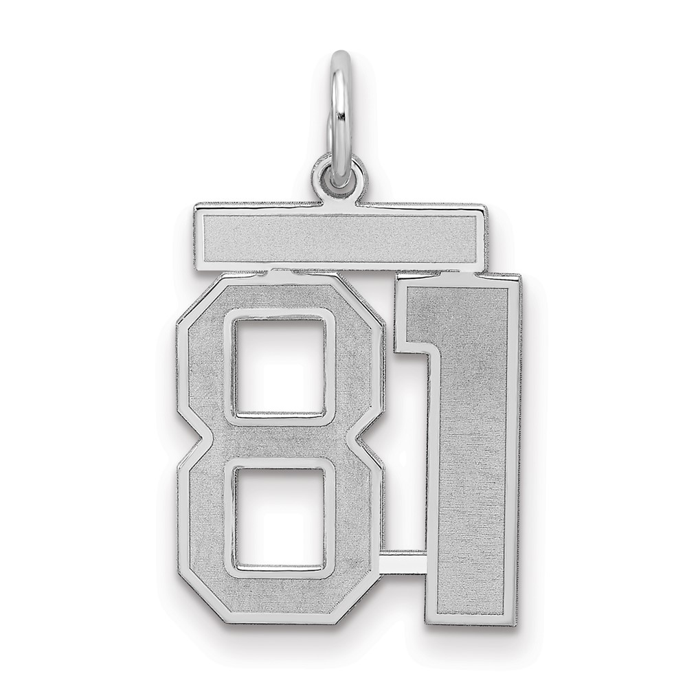 Sterling Silver Rhodium-plated Satin Number 81 Charm
