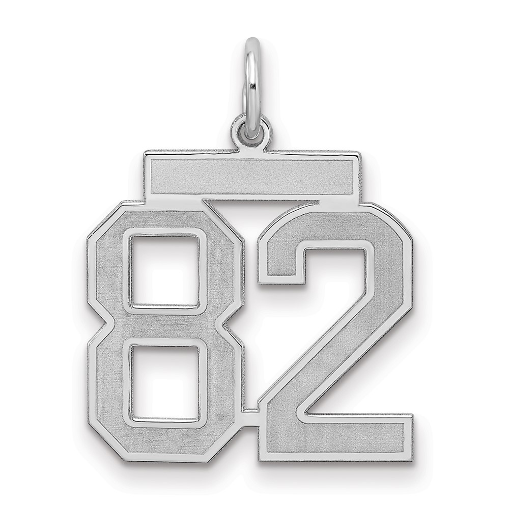 Sterling Silver Rhodium-plated Satin Number 82 Charm