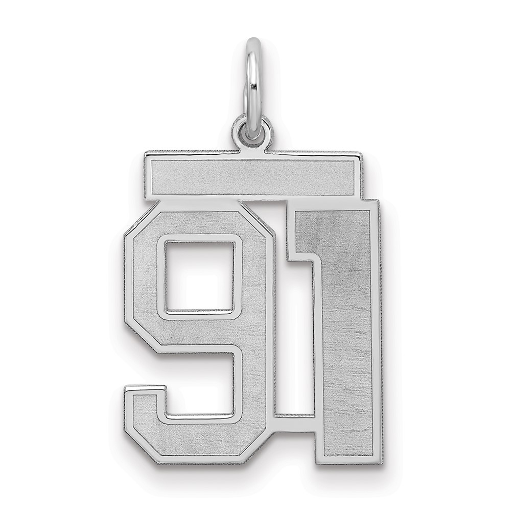 Sterling Silver Rhodium-plated Satin Number 91 Charm