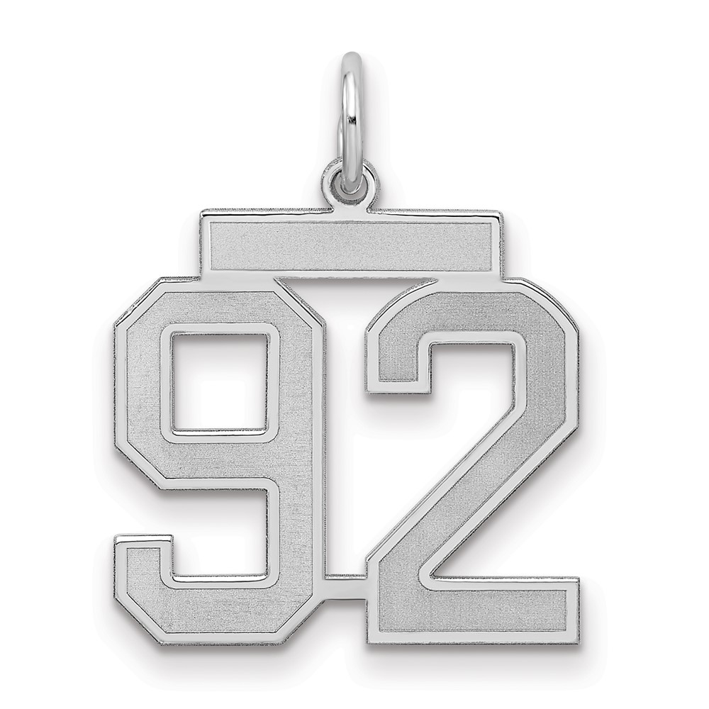 Sterling Silver Rhodium-plated Satin Number 92 Charm