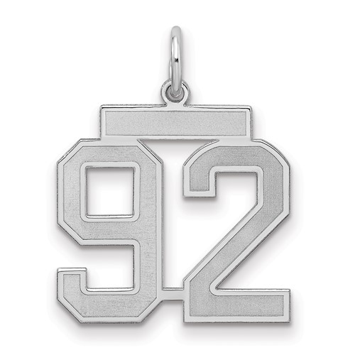 Sterling Silver Rhodium-plated Satin Number 92 Charm
