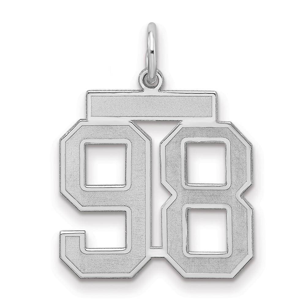 Sterling Silver Rhodium-plated Satin Number 98 Charm