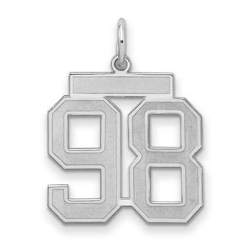Sterling Silver Rhodium-plated Satin Number 98 Charm
