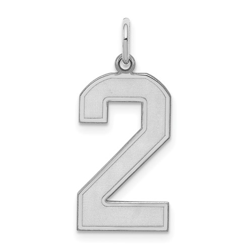 Sterling Silver Rhodium-plated Satin Number 2 Charm
