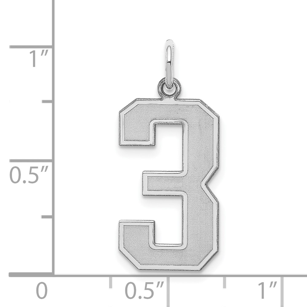 Sterling Silver/Rhodium-plated Satin Number 3 Charm (QPP03)