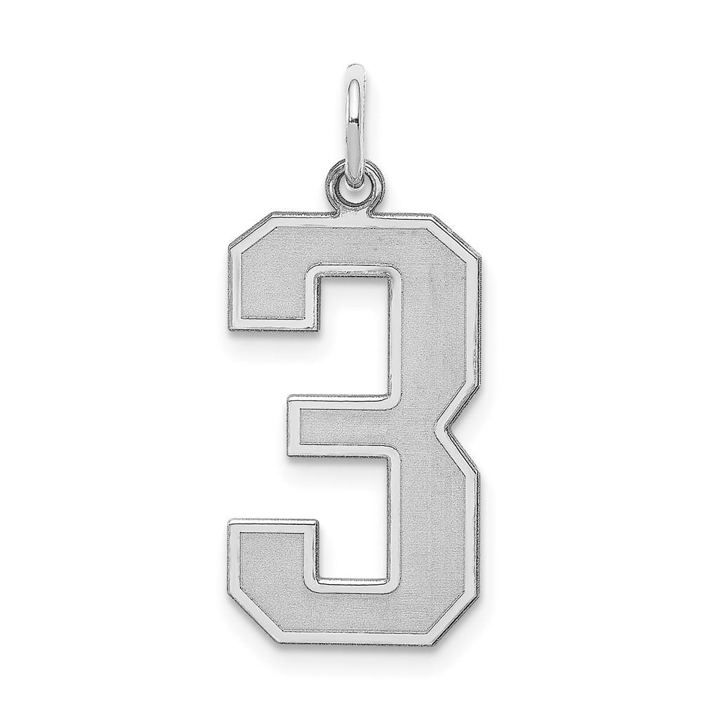 Sterling Silver/Rhodium-plated Satin Number 3 Charm (QPP03)