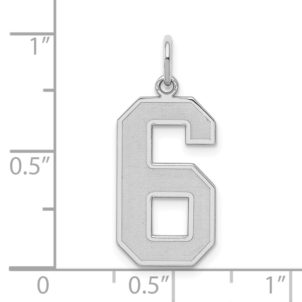 Sterling Silver/Rhodium-plated Satin Number 6 Charm (QPP06)