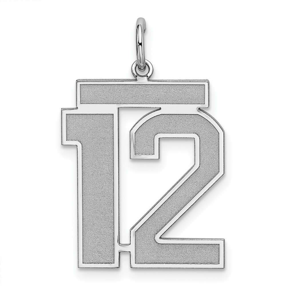 Sterling Silver Rhodium-plated Satin Number 12 Charm