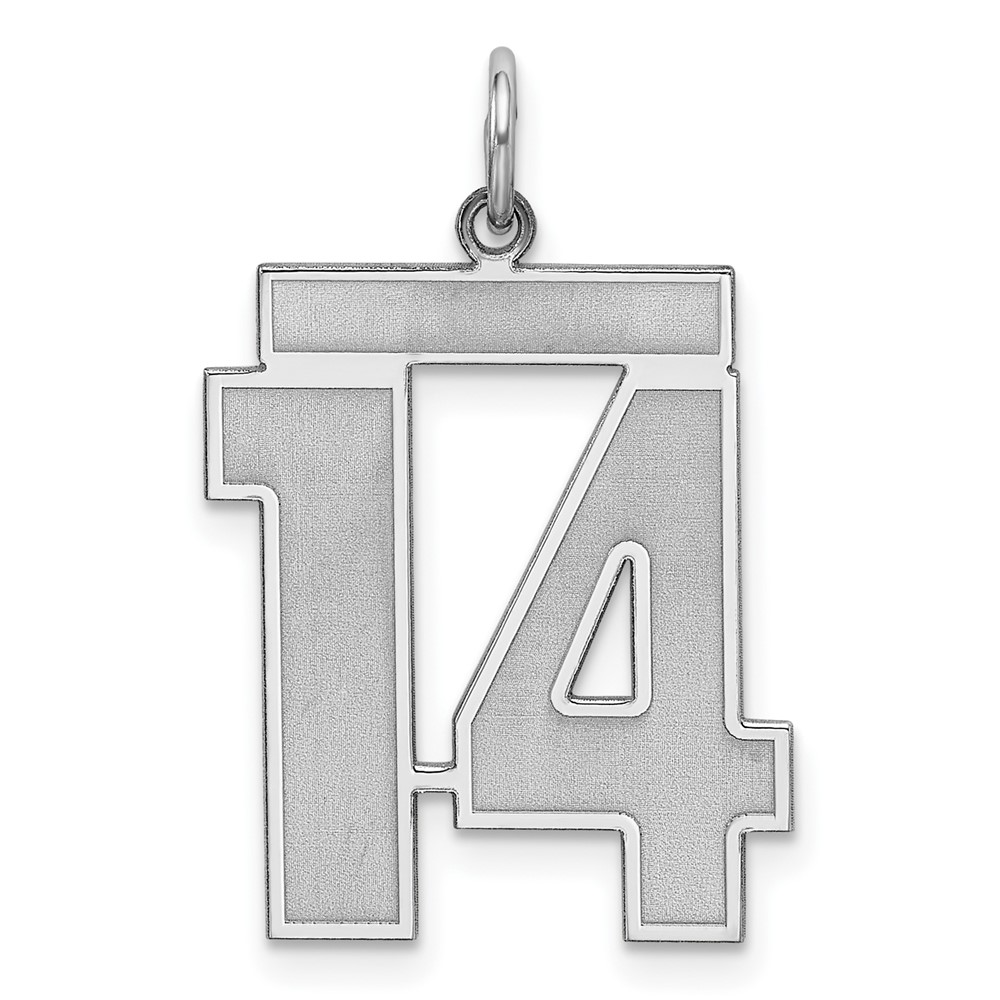 Sterling Silver Rhodium-plated Satin Number 14 Charm