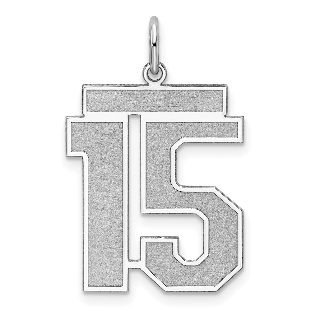 Sterling Silver Rhodium-plated Satin Number 15 Charm