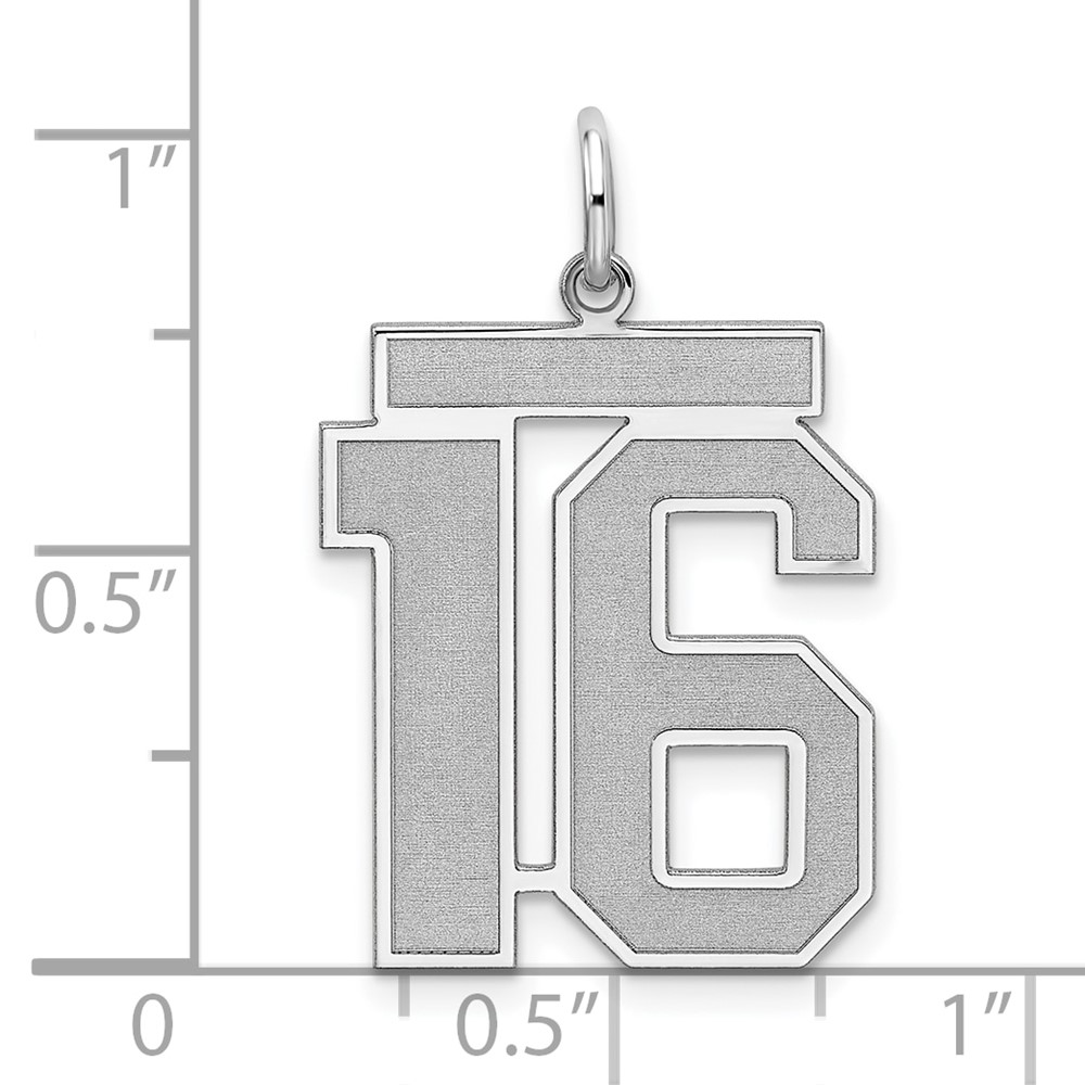 Sterling Silver/Rhodium-plated Satin Number 16 Charm (QPP16)
