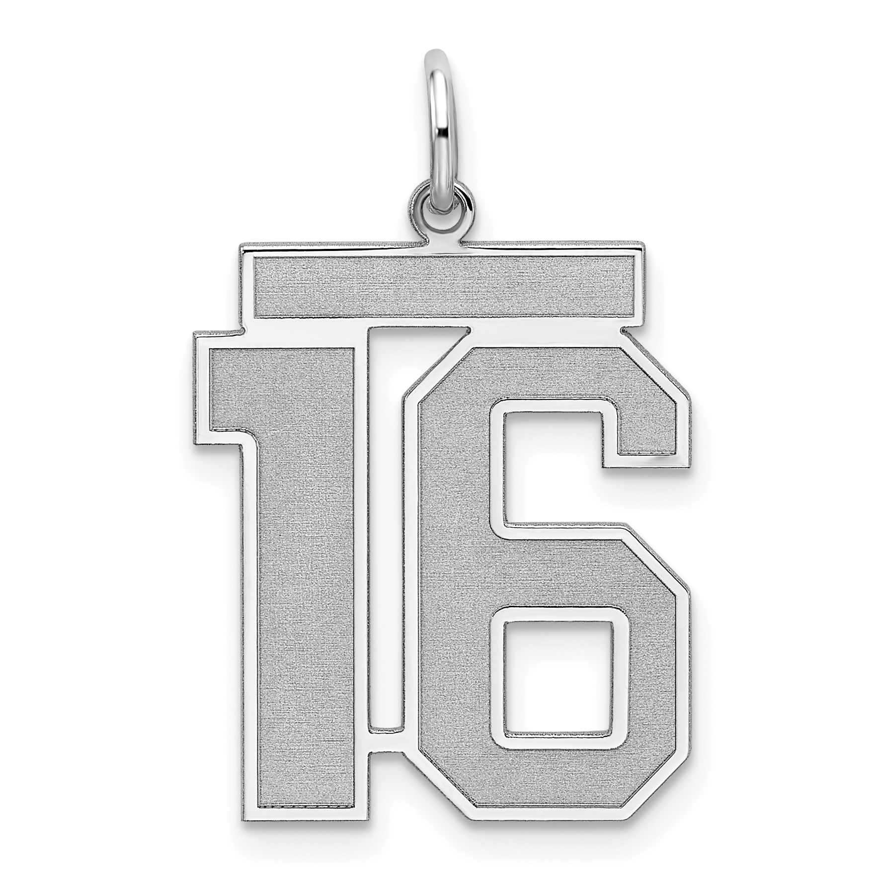 Sterling Silver/Rhodium-plated Satin Number 16 Charm (QPP16)