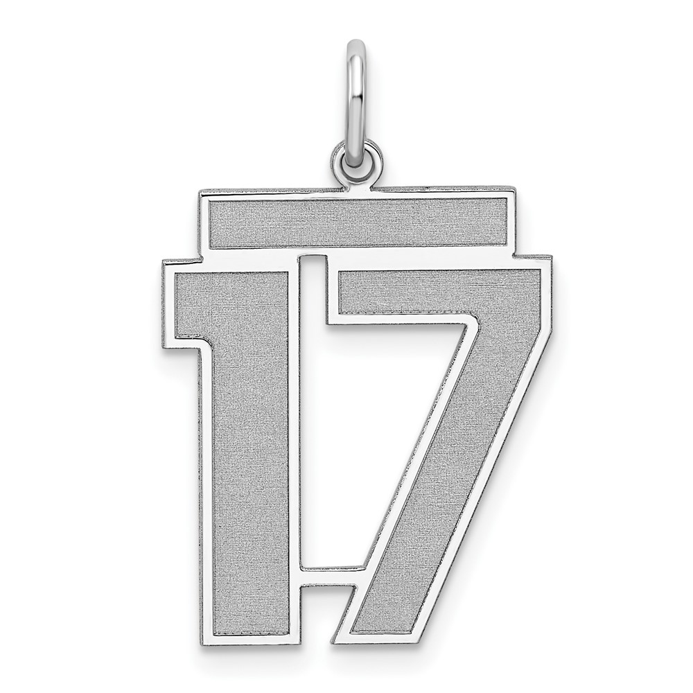 Sterling Silver Rhodium-plated Satin Number 17 Charm