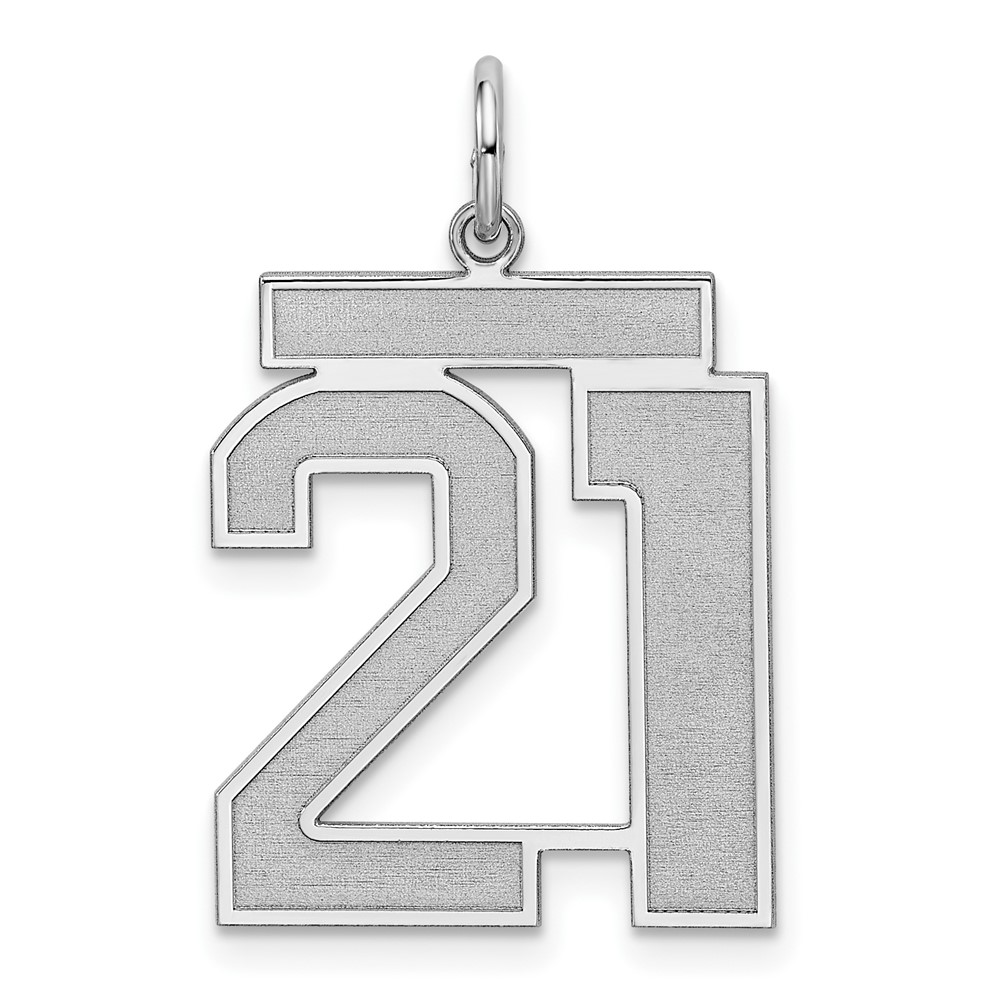 Sterling Silver Rhodium-plated Satin Number 21 Charm