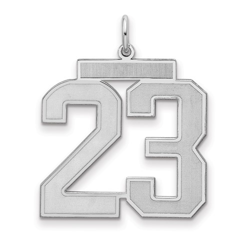 Sterling Silver Rhodium-plated Satin Number 23 Charm