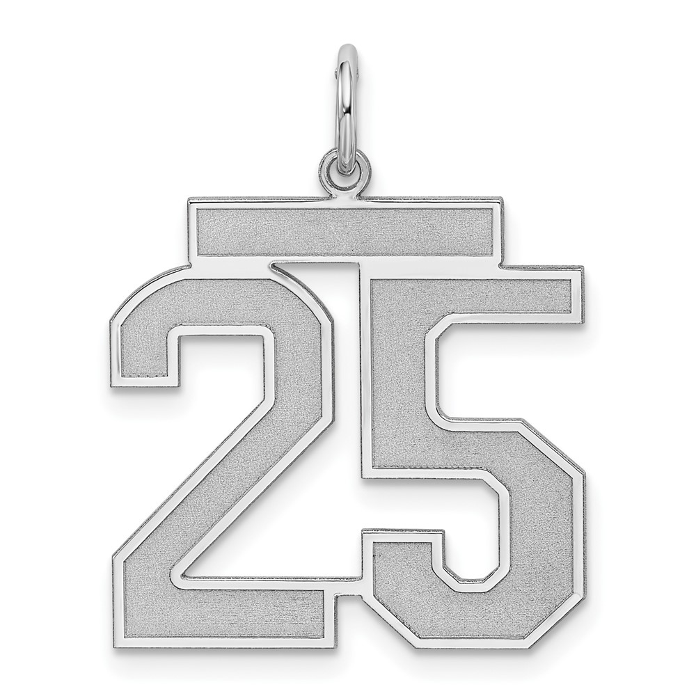 Sterling Silver Rhodium-plated Satin Number 25 Charm