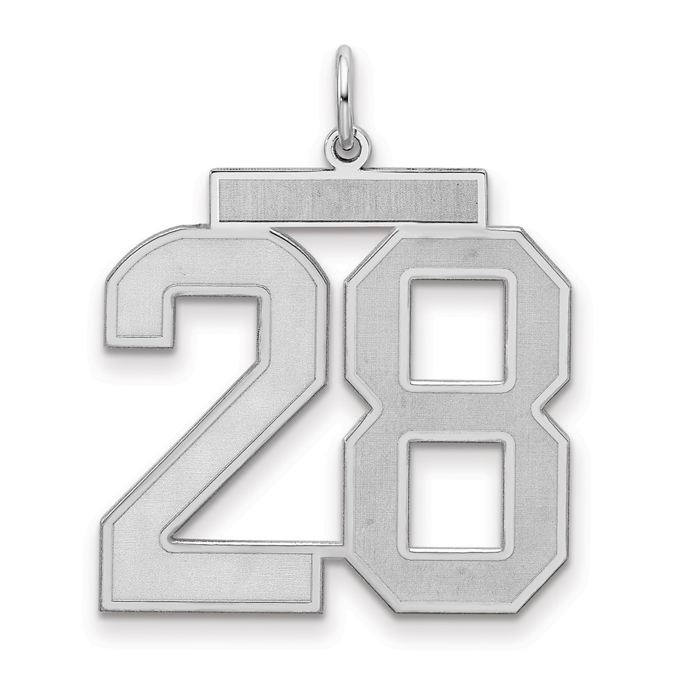 Sterling Silver Rhodium-plated Satin Number 28 Charm
