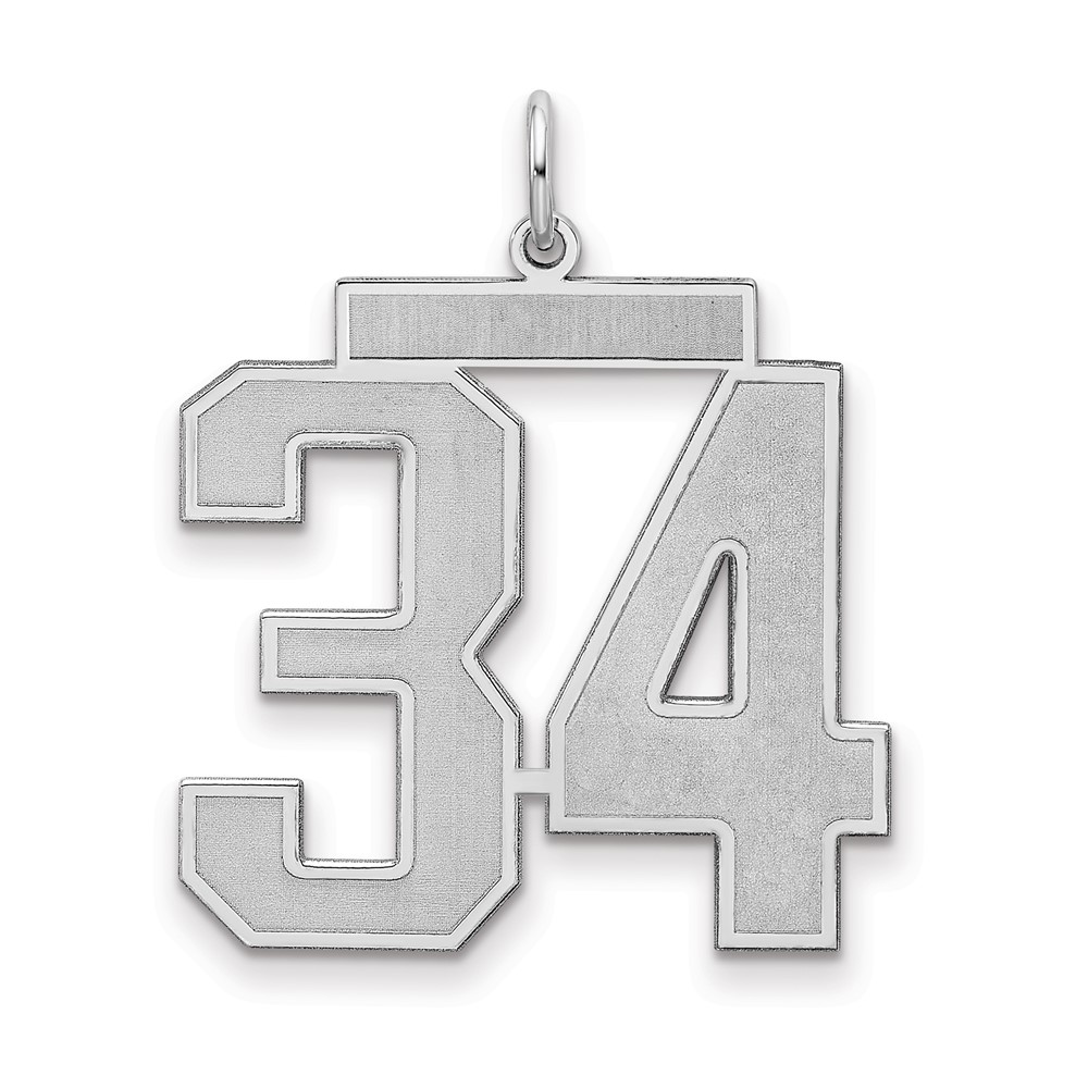 Sterling Silver Rhodium-plated Satin Number 34 Charm