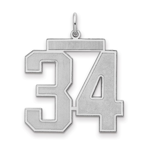 Sterling Silver Rhodium-plated Satin Number 34 Charm