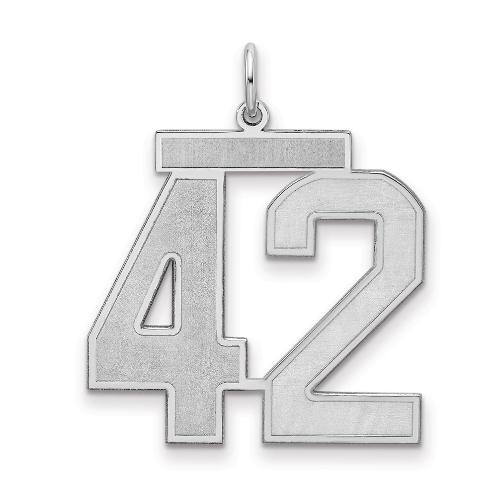 Sterling Silver Rhodium-plated Satin Number 42 Charm