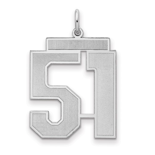Sterling Silver Rhodium-plated Satin Number 51 Charm