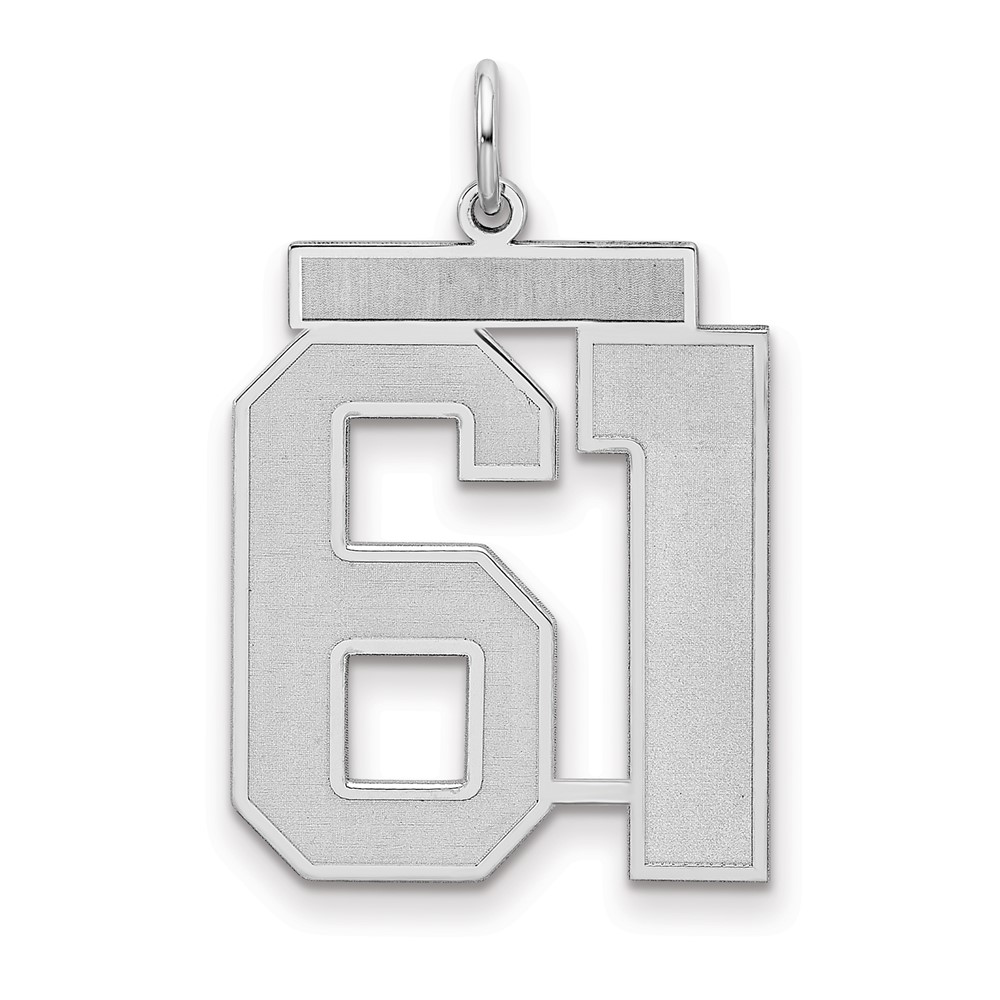 Sterling Silver Rhodium-plated Satin Number 61 Charm