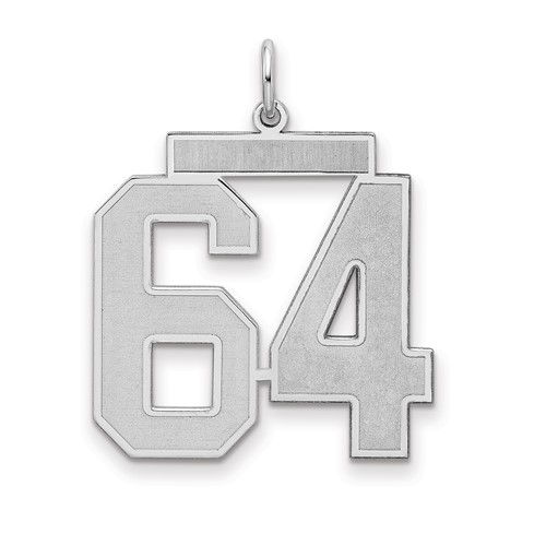 Sterling Silver Rhodium-plated Satin Number 64 Charm