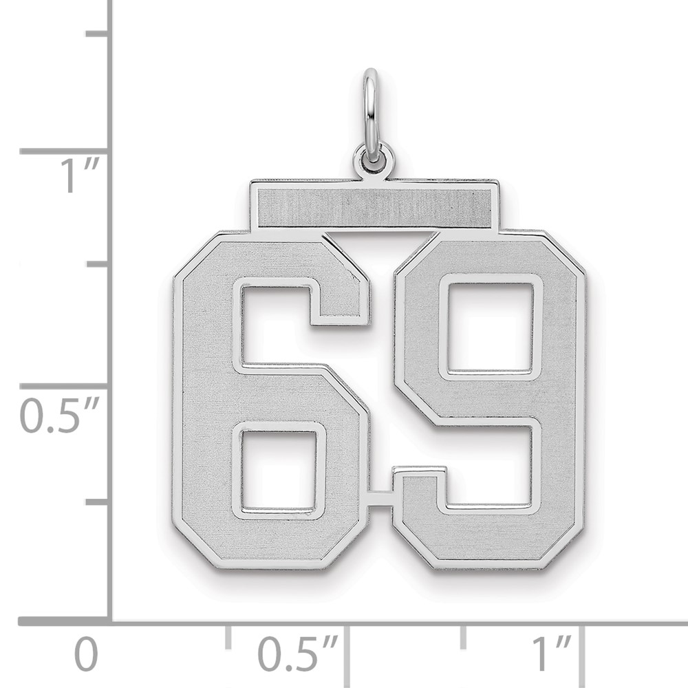 Sterling Silver/Rhodium-plated Satin Number 69 Charm (QPP69)